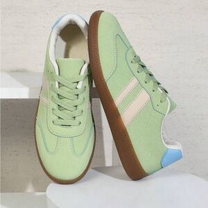 BRAND NEW! Green Sneakers with Blue Accent & Cream Stripes